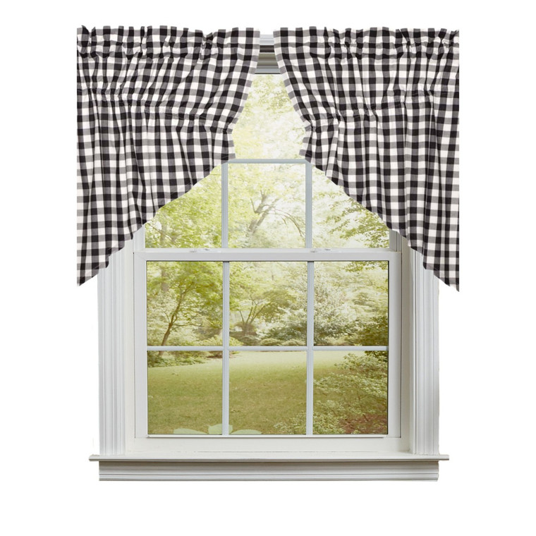 Annie Buffalo Check Black Prairie Gathered Curtains - 72x36