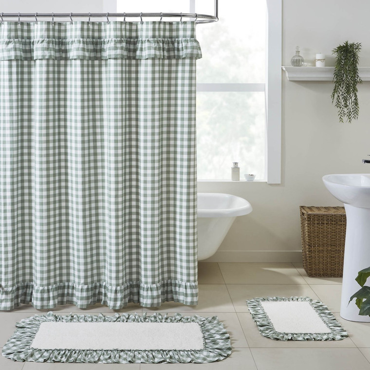 Annie Buffalo Check Green Shower Curtain - Ruffled