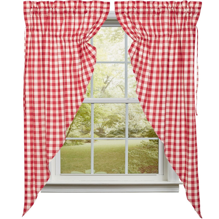 Annie Buffalo Check Red Prairie Gathered Curtains - 72x63