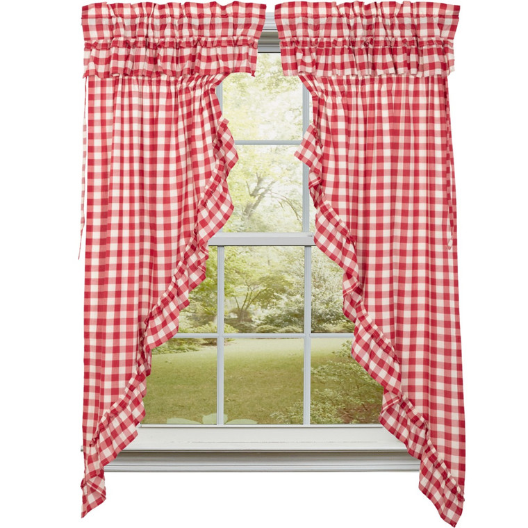 Annie Buffalo Check Red Prairie Gathered Curtains - Ruffled 72x63