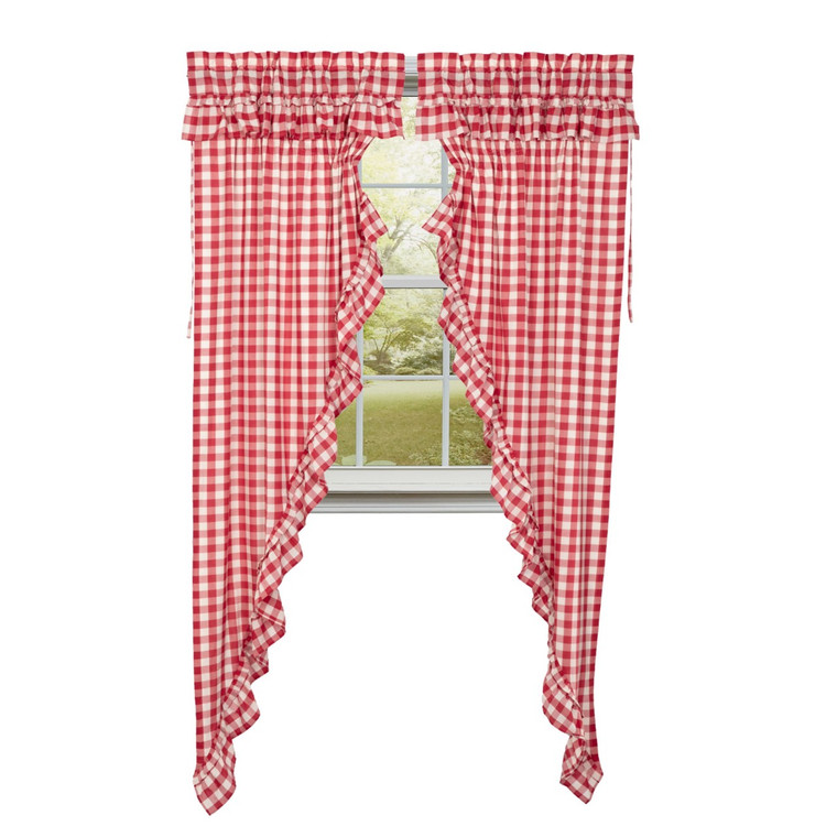Annie Buffalo Check Red Prairie Gathered Curtains - Ruffled 80x84