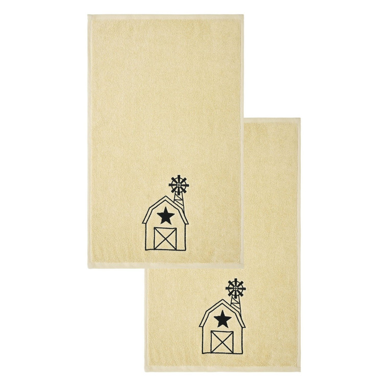 Black Barn With Mill Creme Hand Towels - Set of 2