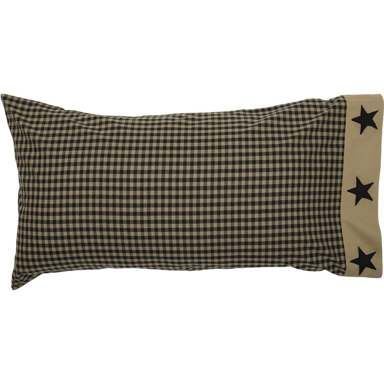 Black Check Star Pillowcases - King Set of 2