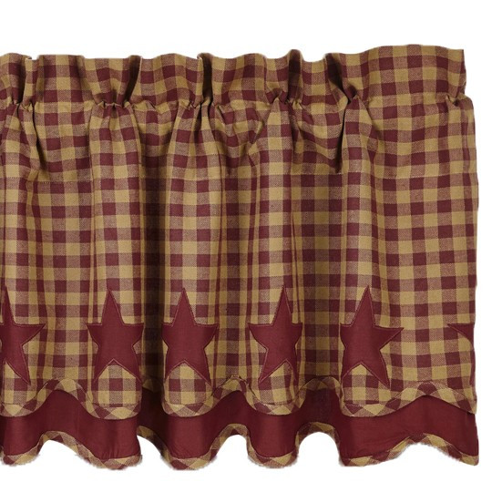 Burgundy Star Valance - Lined Layered 72x16