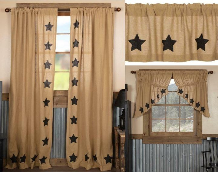 Burlap Natural Black Stars Curtain Collection