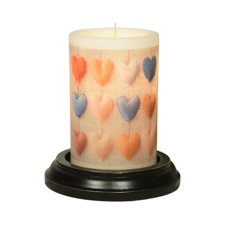 Candle Sleeve - Rainbow Burlap Hearts Vanilla