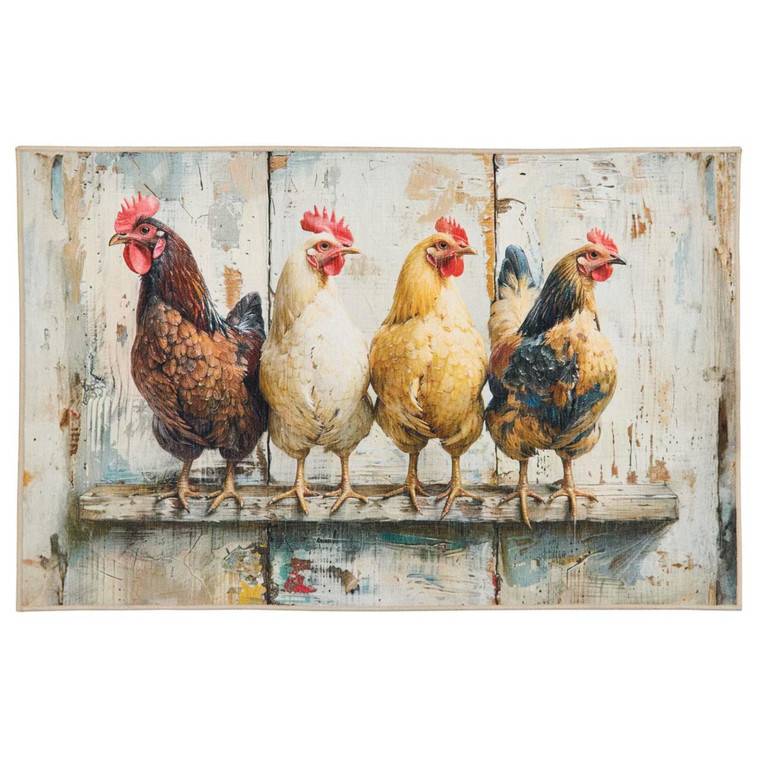 Four Chickens In A Row Washable Rug - 24x38