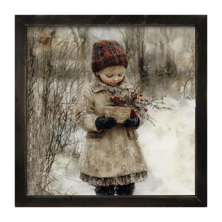 Girl With Red Berries - Black Frame 25x25
