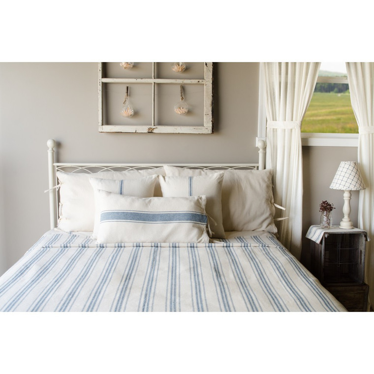 Grain Sack Stripe Colonial Blue Bed Cover - Queen