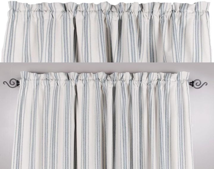 Grain Sack Stripe Colonial Blue Curtain Collection