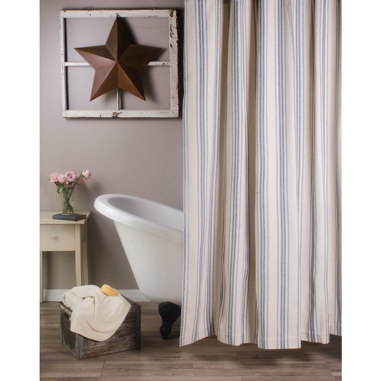 Grain Sack Stripe Colonial Blue Shower Curtain