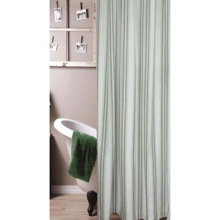 Grain Sack Stripe Sage Shower Curtain