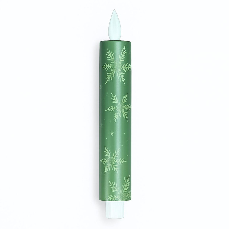 Green Snowflake Timer Candle - 1.5x8 LED Taper