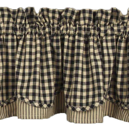 Heritage House Check Black Valance - Lined Layered 72x15.5