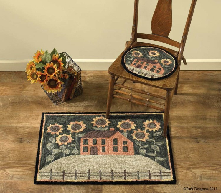 House & Sunflower Hooked Rugs