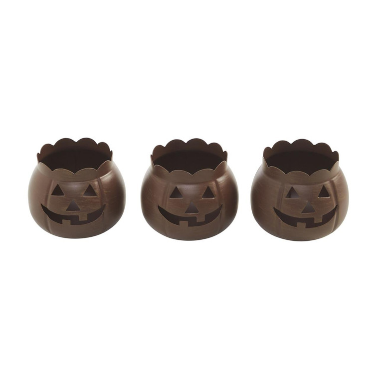 Jack O Lantern Candle Holders - Bronze Set of 3
