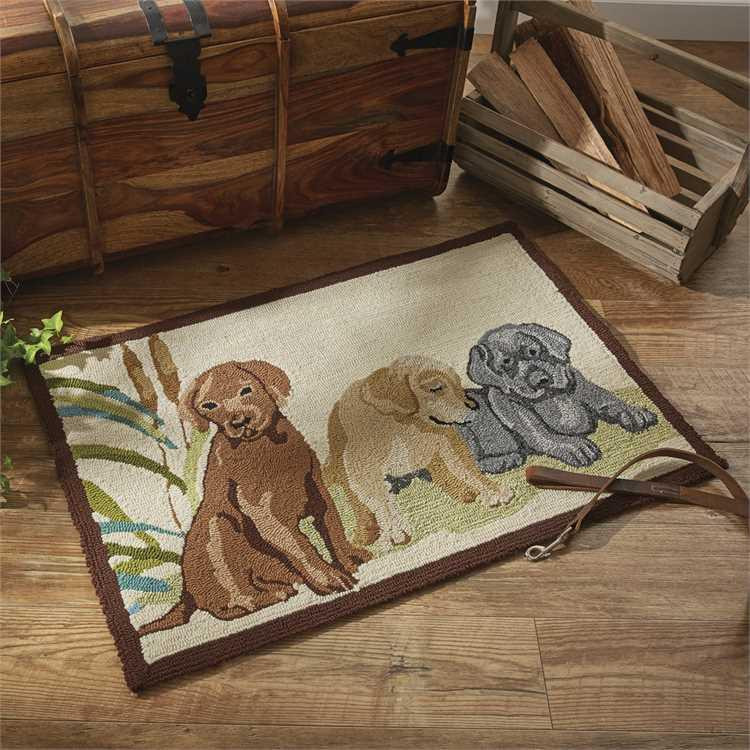 Lab Puppies Indoor/Outdoor Hooked Rug