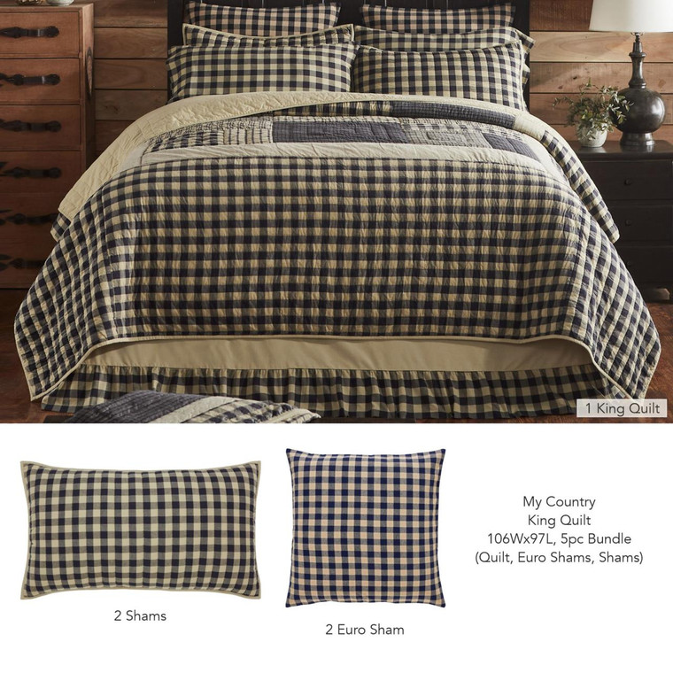 My Country King Bundle - 1 Quilt, 2 Shams, 2 Fabric Euro Shams