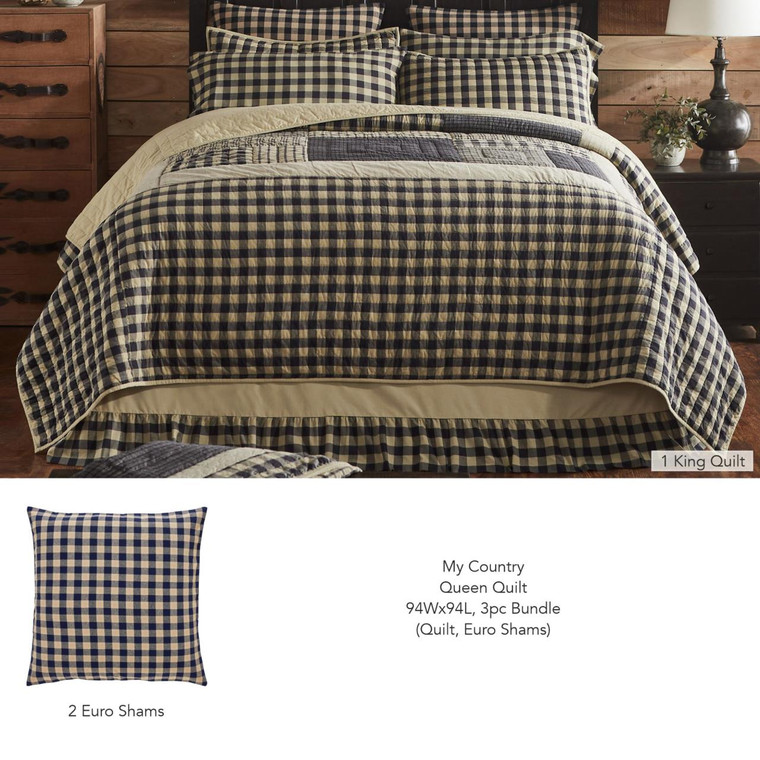My Country Queen Bundle - 1 Quilt, 2 Fabric Euro Shams