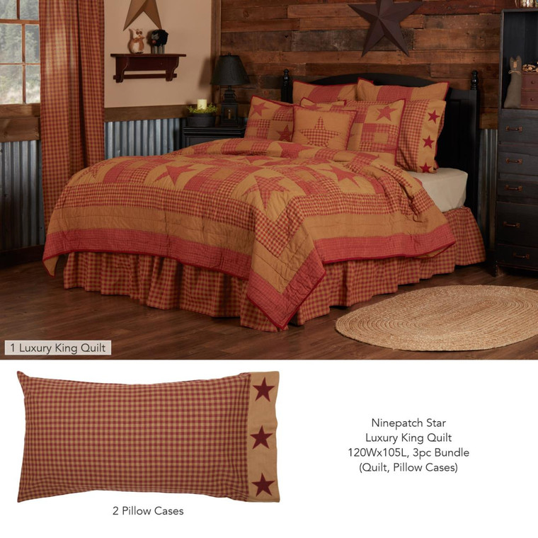 Ninepatch Star Luxury King Bundle - 1 Quilt, 2 Pillowcases
