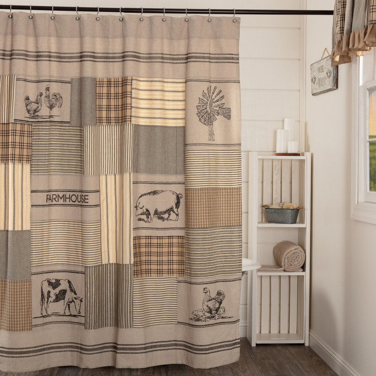 Sawyer Mill Charcoal Stencil Patchwork Shower Curtain