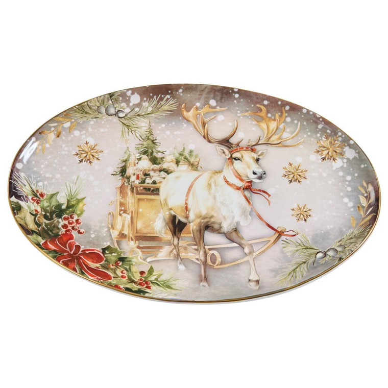 Snow Globe Reindeer Platter - 13.5x10