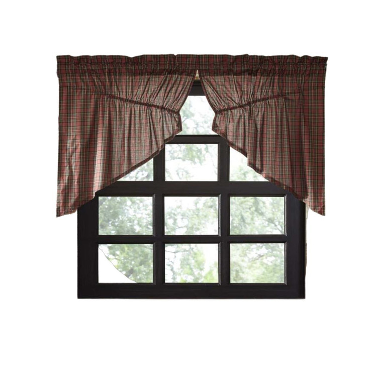 Tartan Red Plaid Prairie Gathered Curtains - 72x36 Final Sale - No Returns
