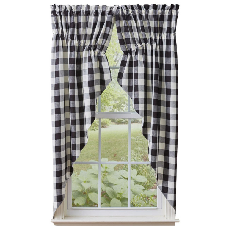 Wicklow Check Black & Cream Prairie Gathered Curtains - 72x63