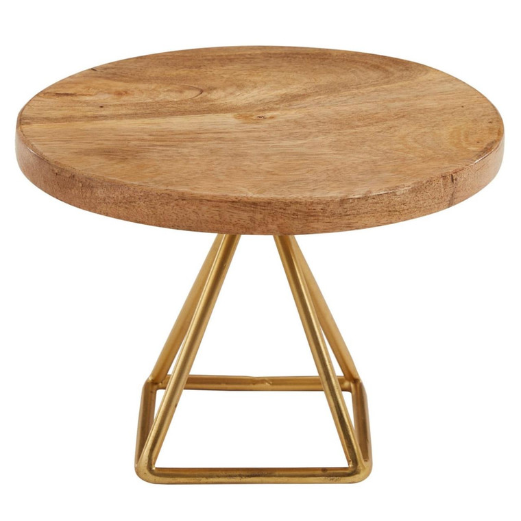 Wood / Gold Triangle Serving Stand - Short 6"